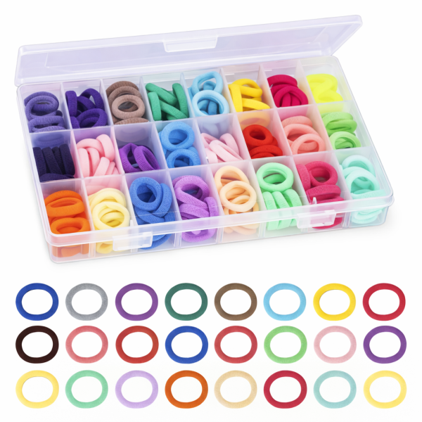 320 élastiques à cheveux en 24 couleurs avec boîte